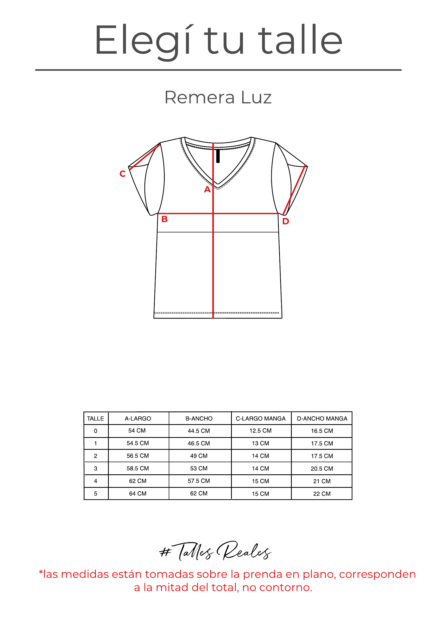 Guía de talles Remera Luz