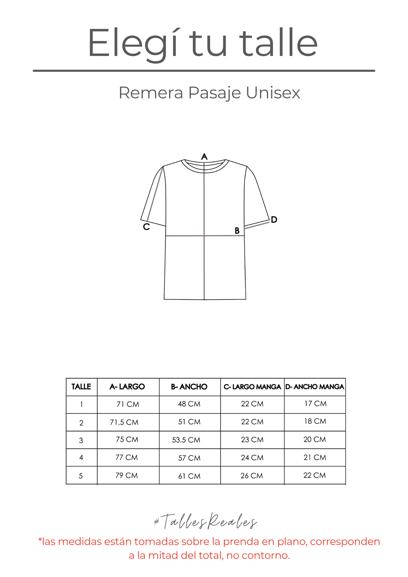 Guía de talles Remera Pasaje