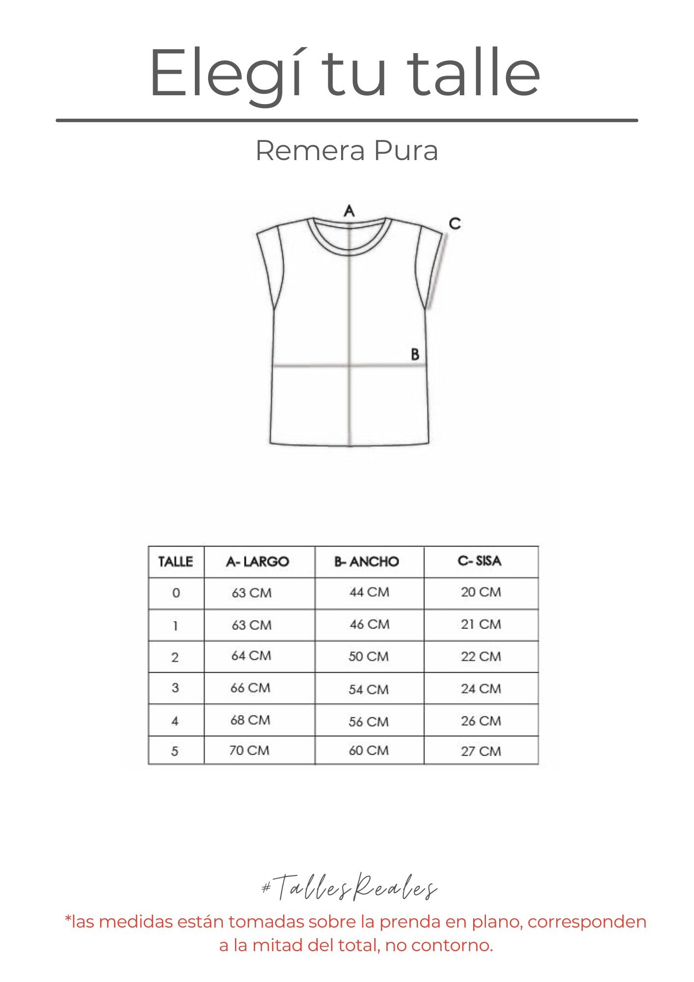 Guía de talles Remera Pura