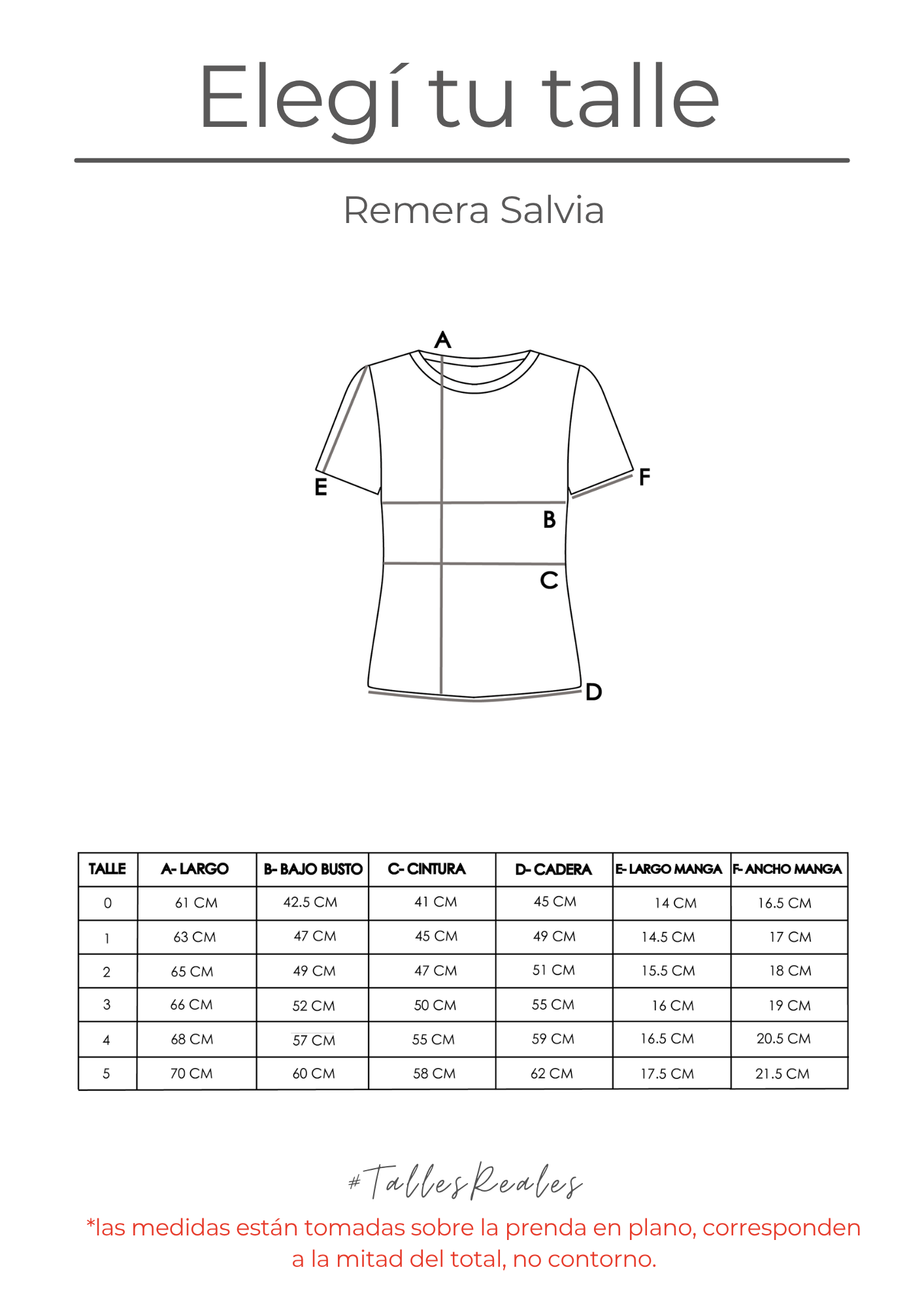 Guía de talles Remera Salvia
