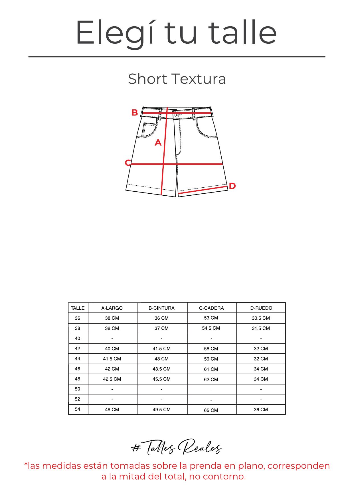 Guía de talles Short Textura