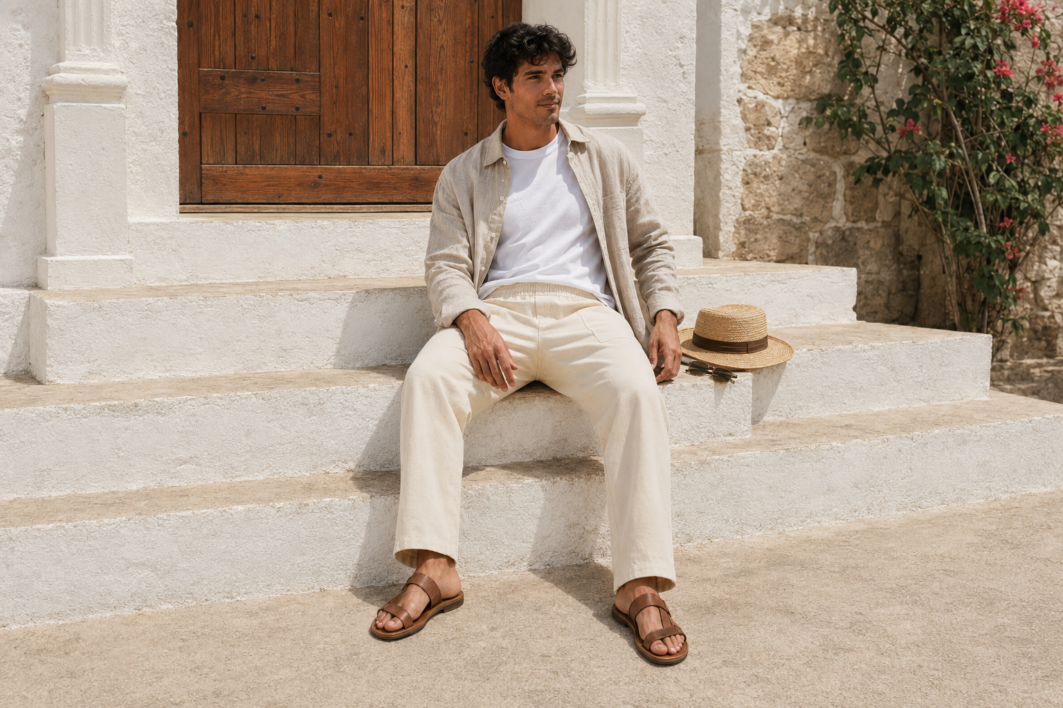 Pantal&oacute;n de Manta Beige-Crudo Oaxaca, c&aacute;psula de viaje de verano Mar and Ben