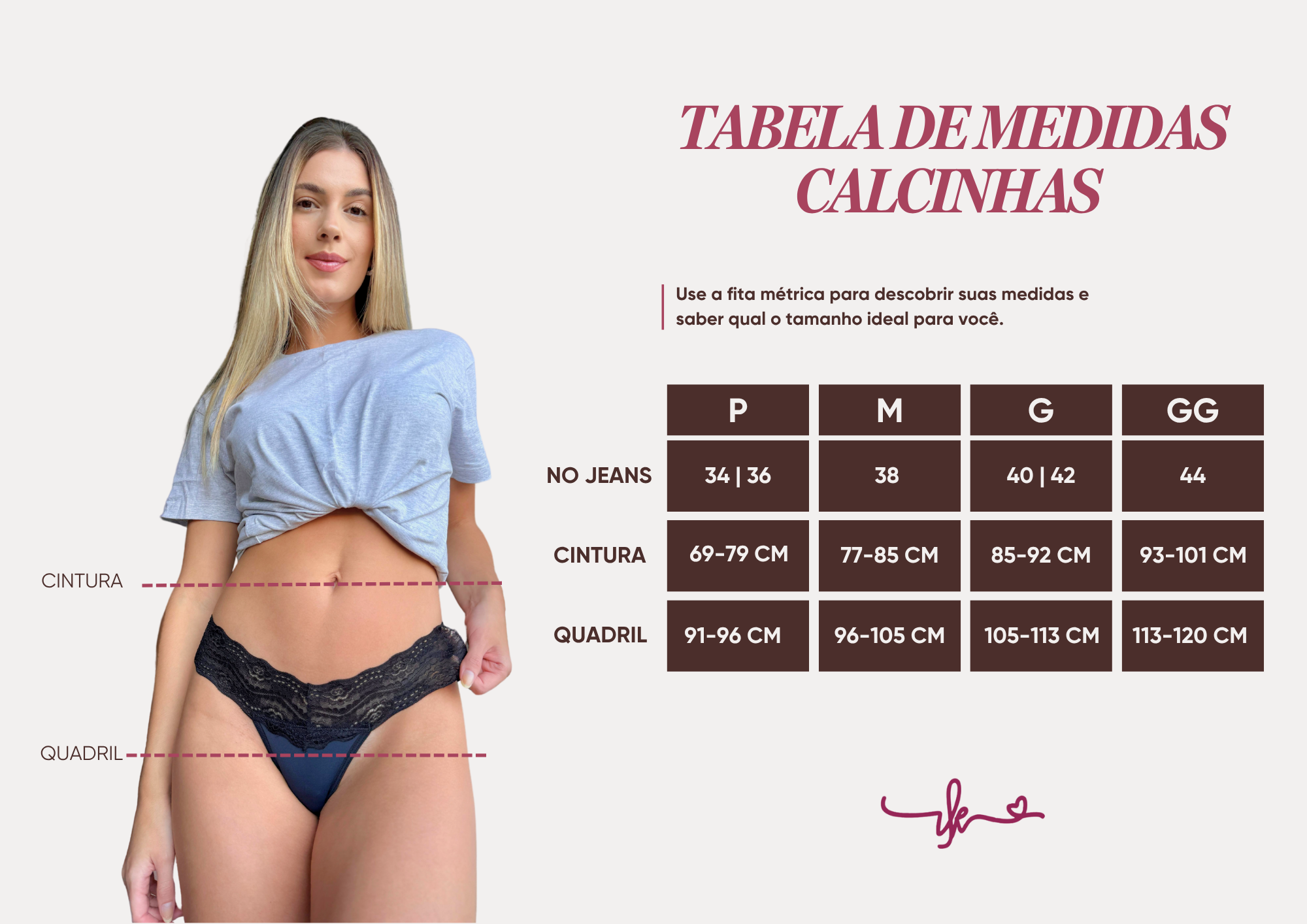 Guia de Medidas Calcinhas