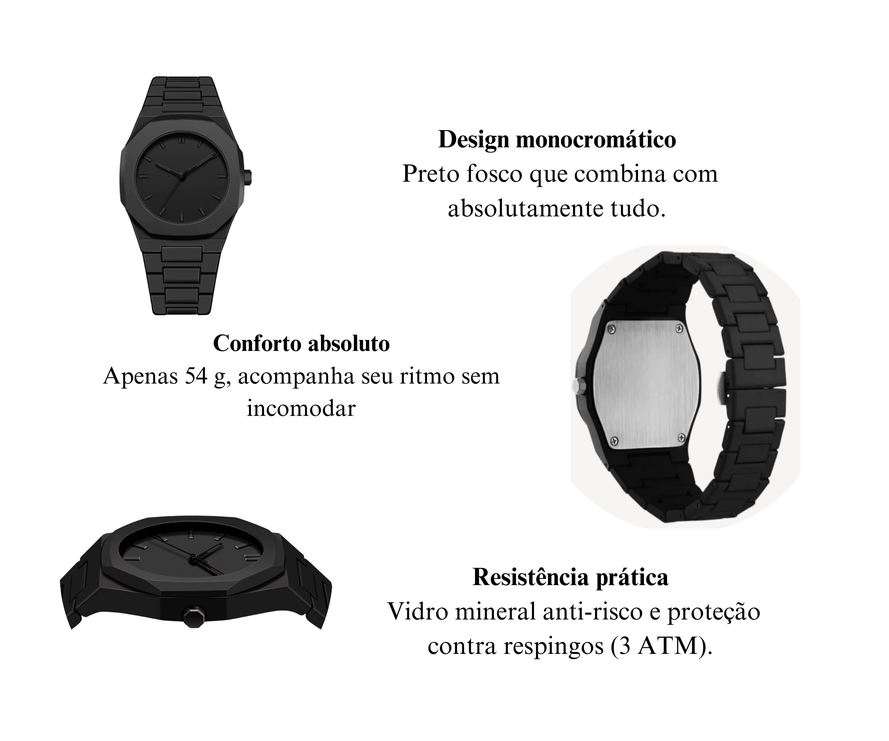 Relógio Carbon Black Minimalista - Design Sofisticado e Leve
