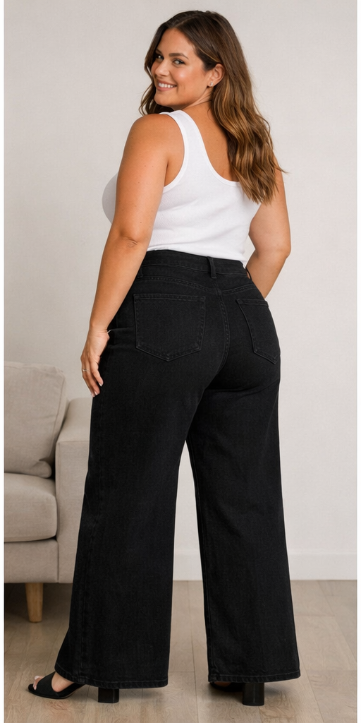 Wide Leg Jean Negro Vittoria - calce espalda