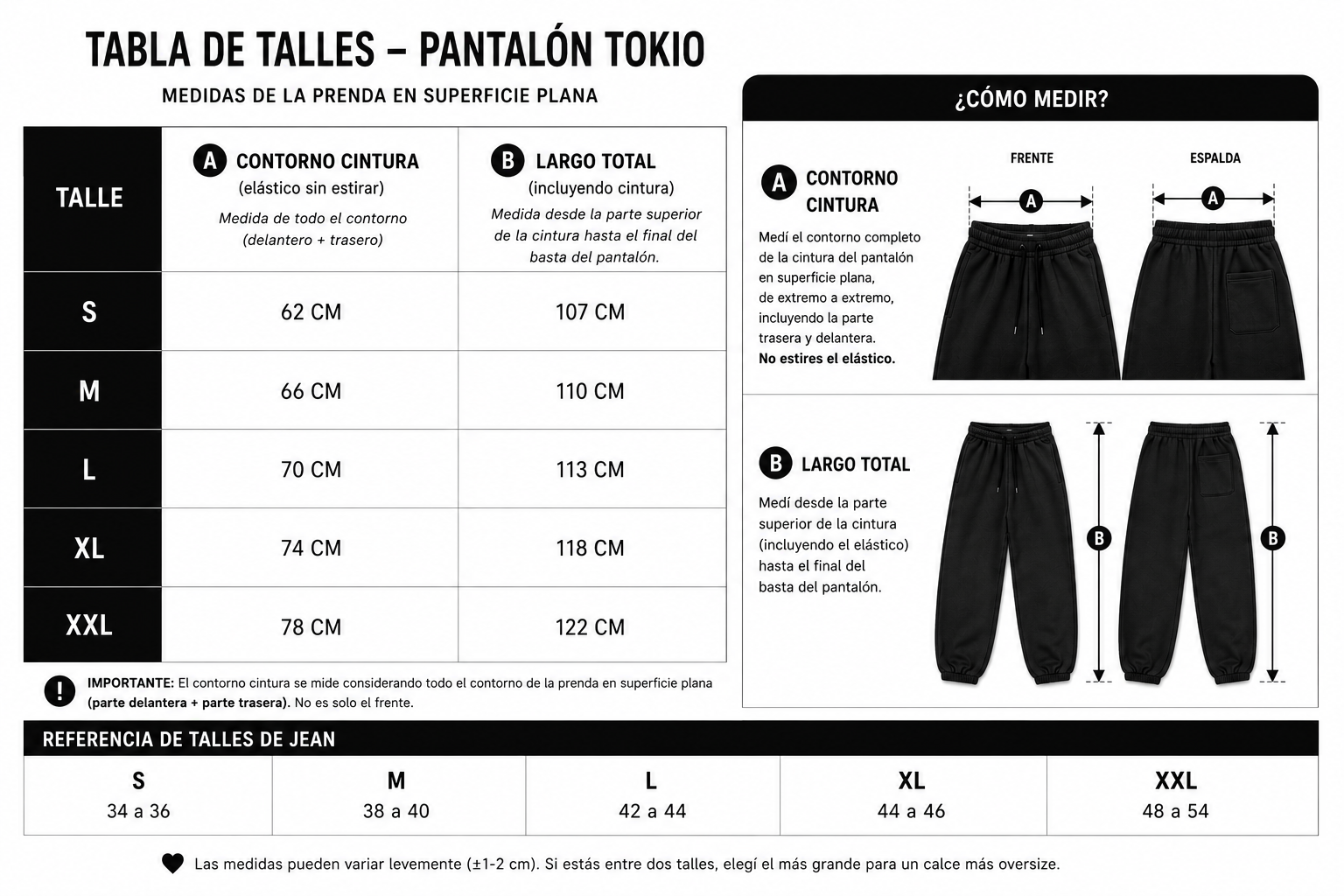 Guía de talle JOGGER TOKIO frisado premium (baggy)