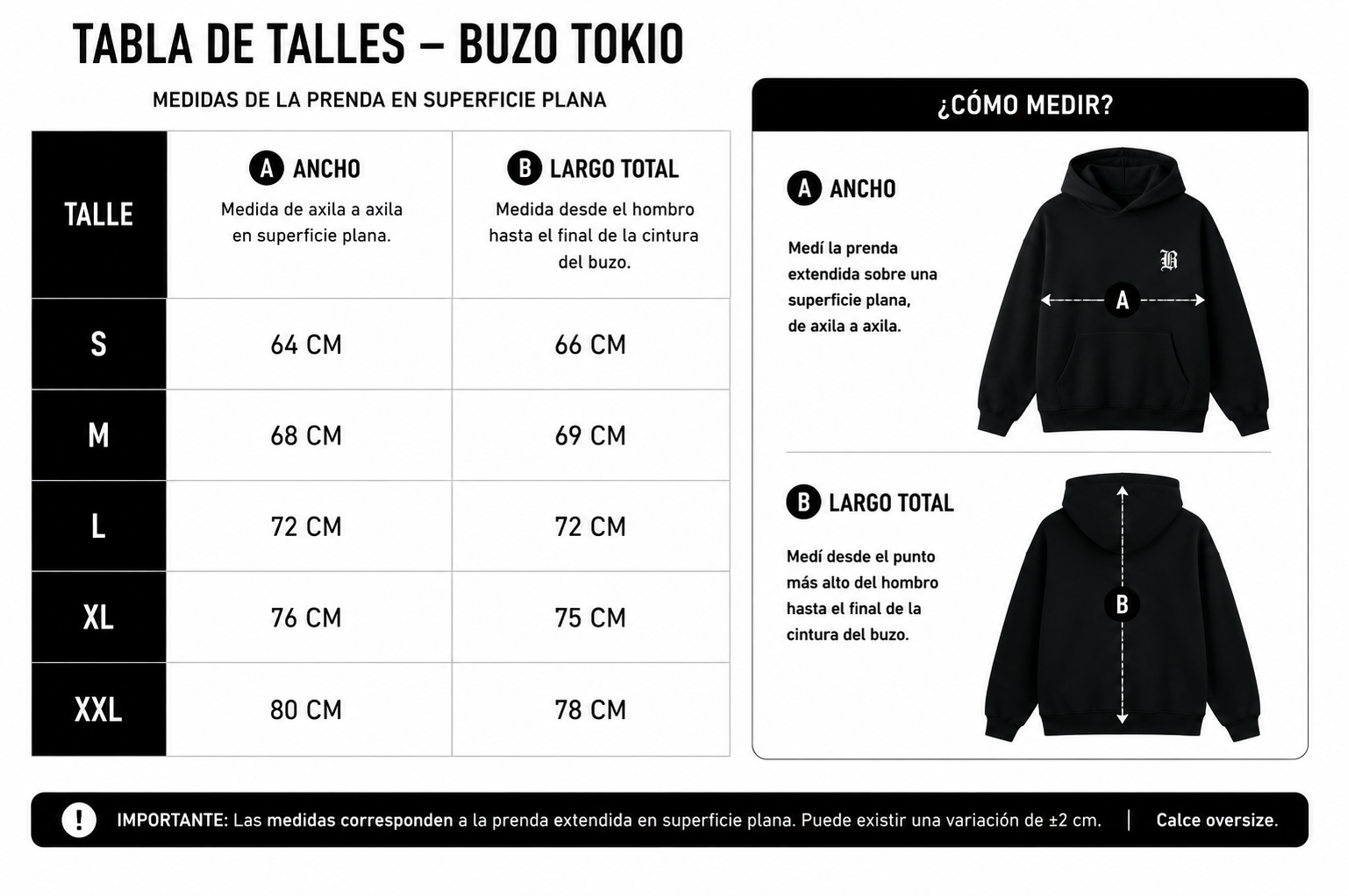 Guía de talle CONJUNTO TOKIO OVER Frisado Premium