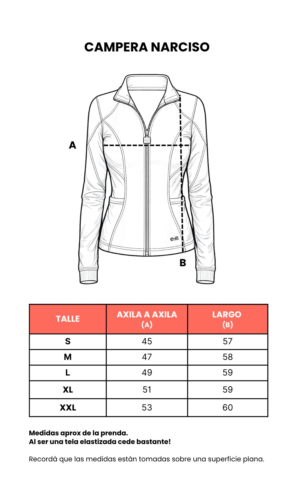 Tabla de talles Campera Narciso