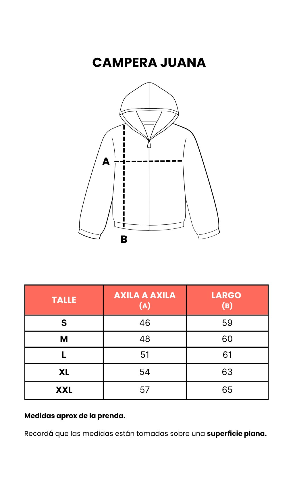 Tabla de talles Campera Juana