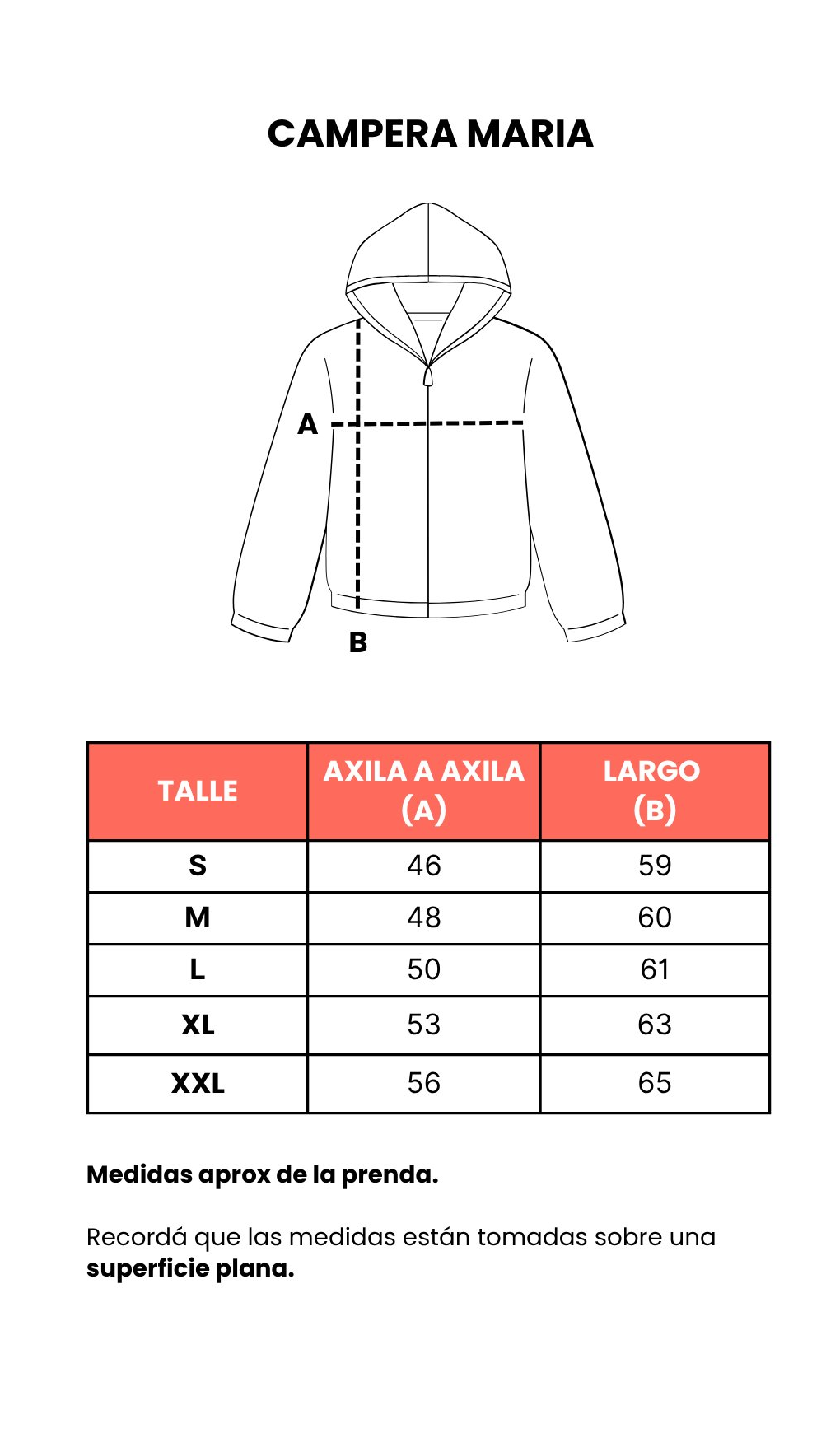 Tabla de talles Campera Maria