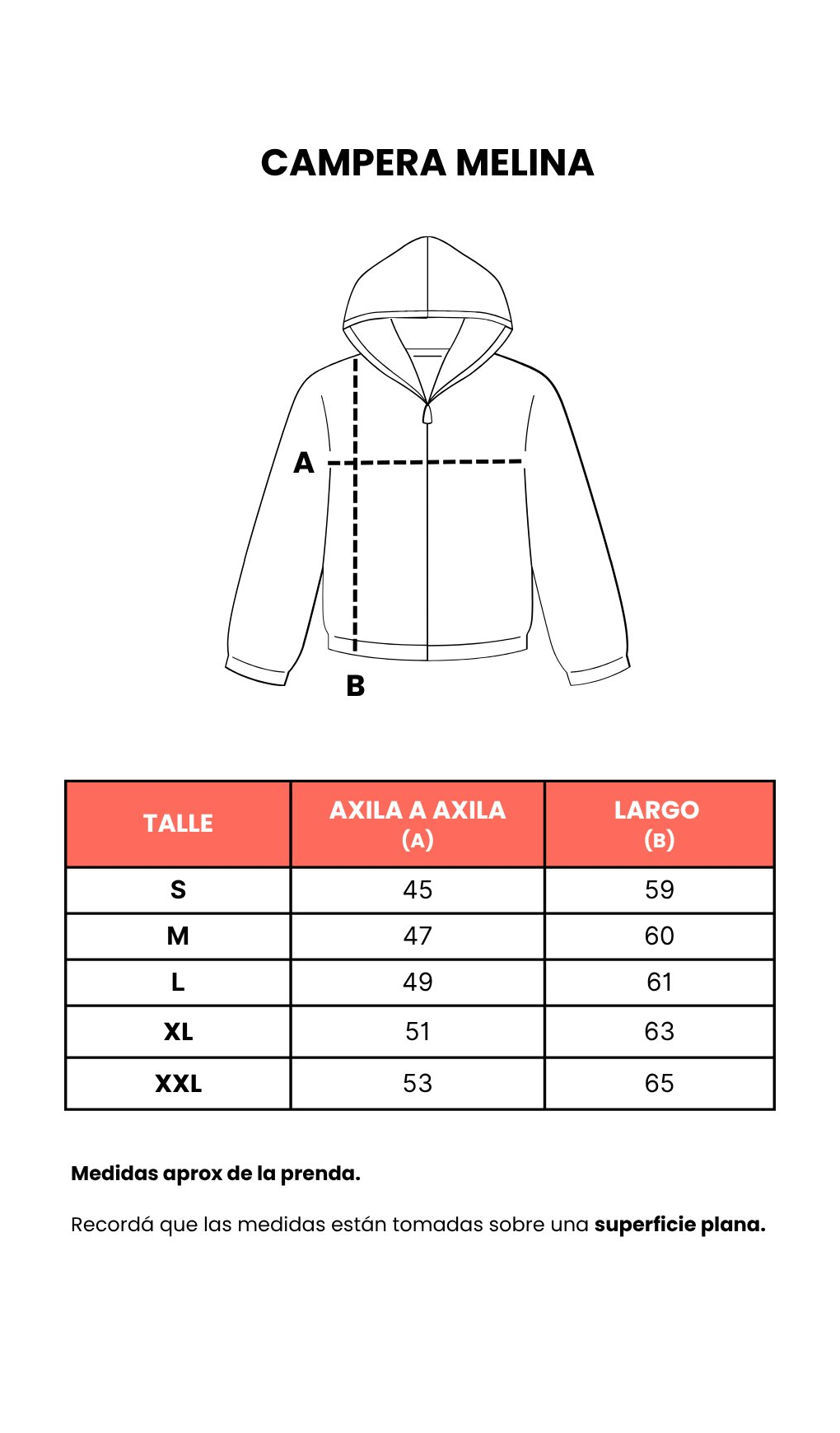 Tabla de talles Campera Melina