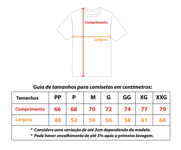 Guia de tamanhos camisetas