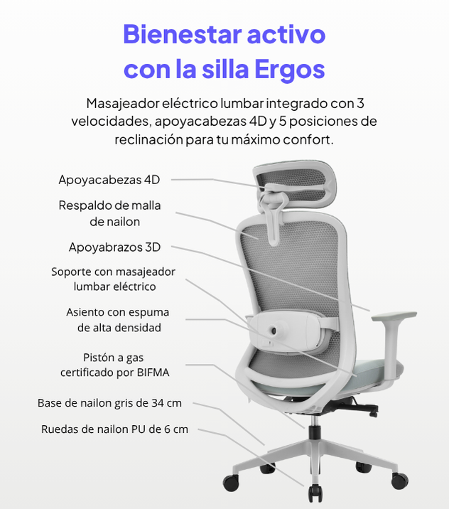 Ergos - Silla Ergonómica Premium con Masajeador