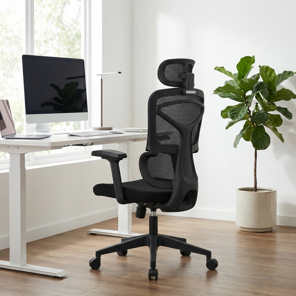 Silla Flex en ambiente de oficina moderno con standing desk