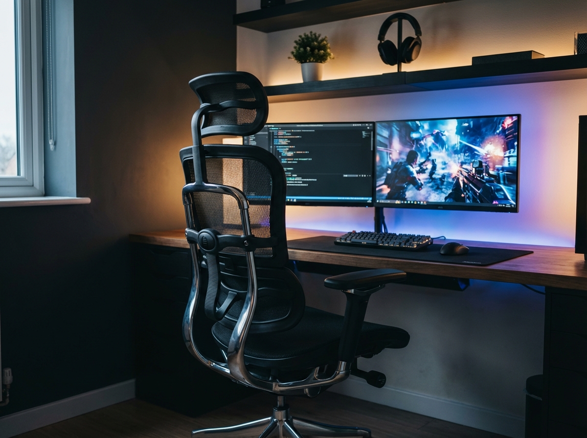 Ergohuman Ultra Gaming en battlestation dual-monitor trabajo y gaming