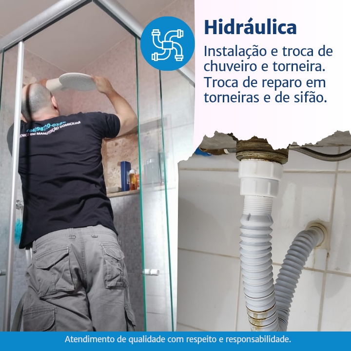 🚰 Hidráulica – Troca de torneiras, sifões, reparos de vazamentos.