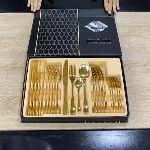 Set de cubiertos x24 acero inoxidable dorado