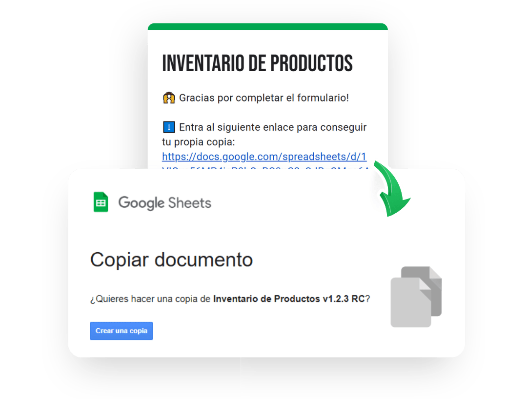 Un mensaje de agradecimiento muestra el enlace que permite conseguir una copia.