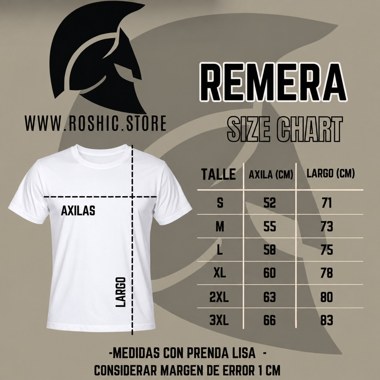 Guía de talles Remera Pima Peruano ROSHIC