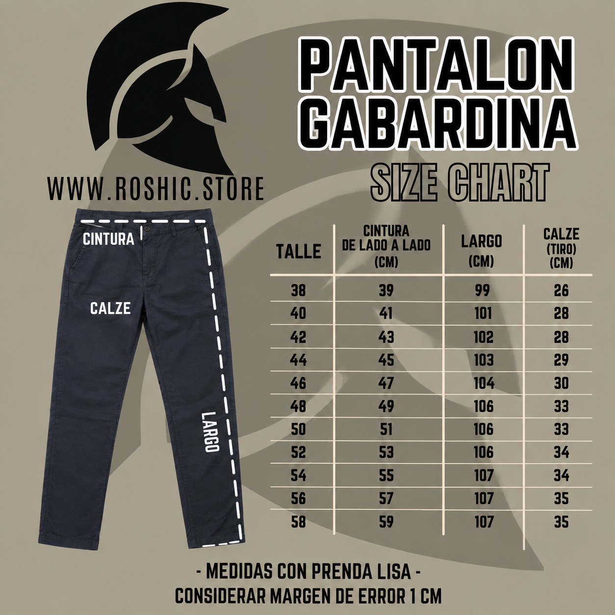 Guía de talles Pantalón de Gabardina MAVA