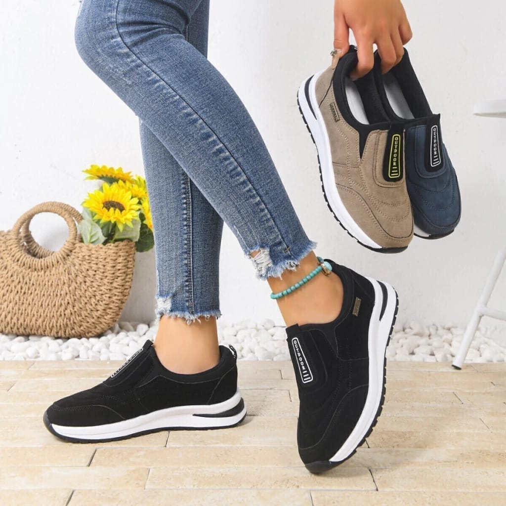 T&ecirc;nis feminino casual plus size confort&aacute;vel, modelo slip-on.