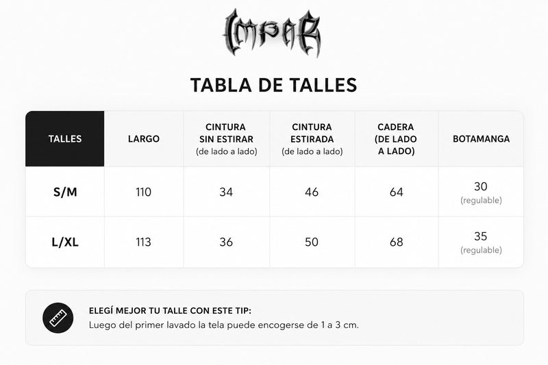Tabla de medidas IMPAR