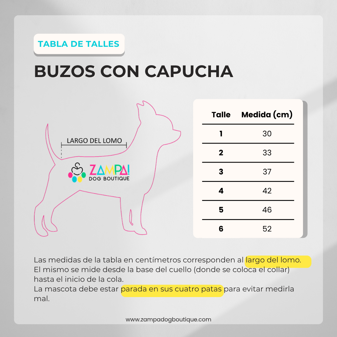 Tabla de talles - Buzos con capucha