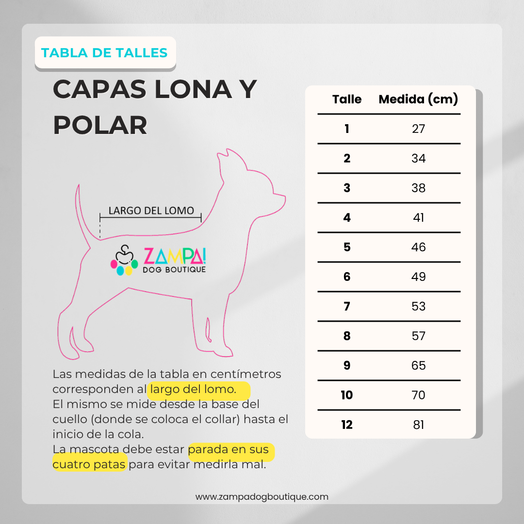 Tabla de talles - Capas lona y polar