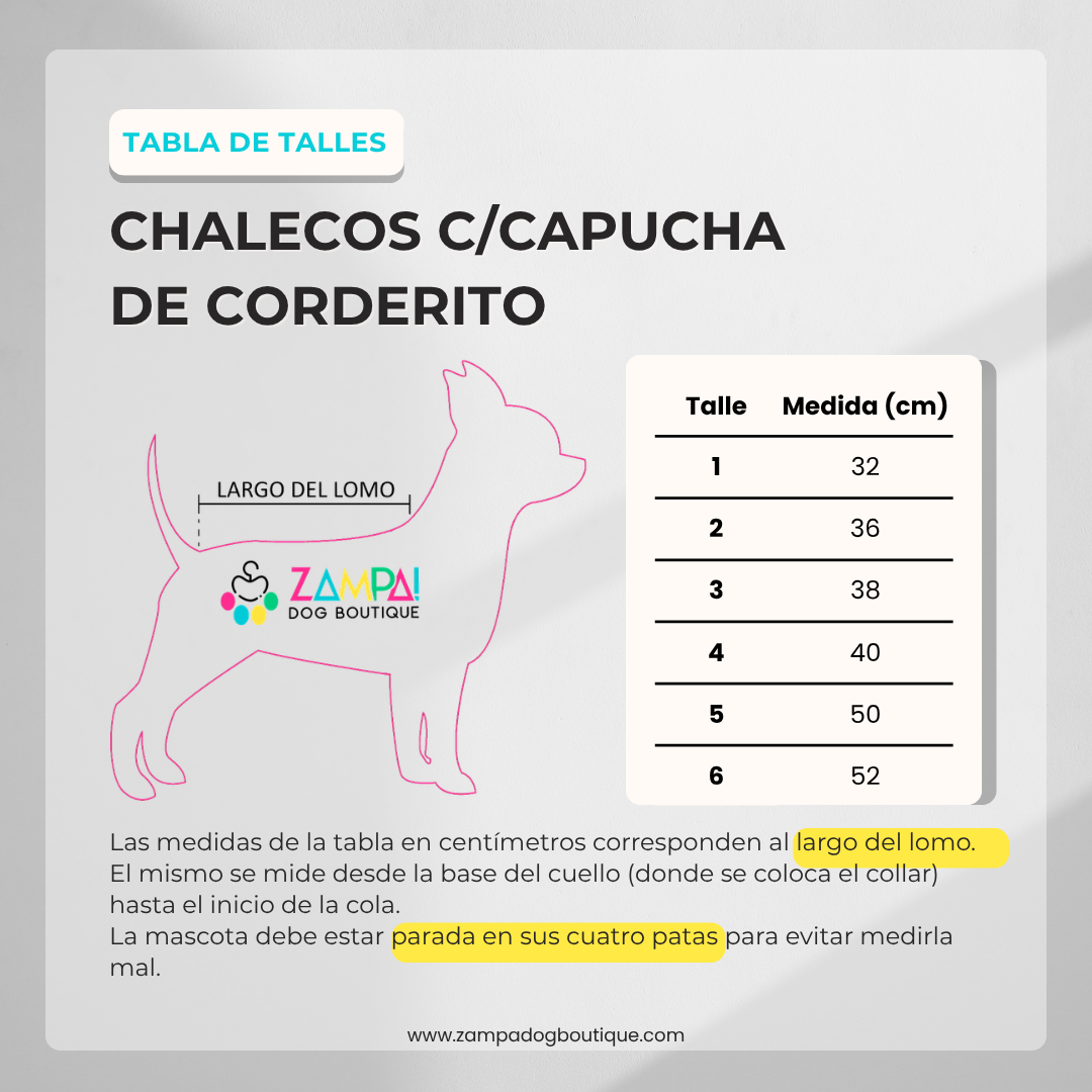 Tabla de talles - Chalecos con capucha de corderito