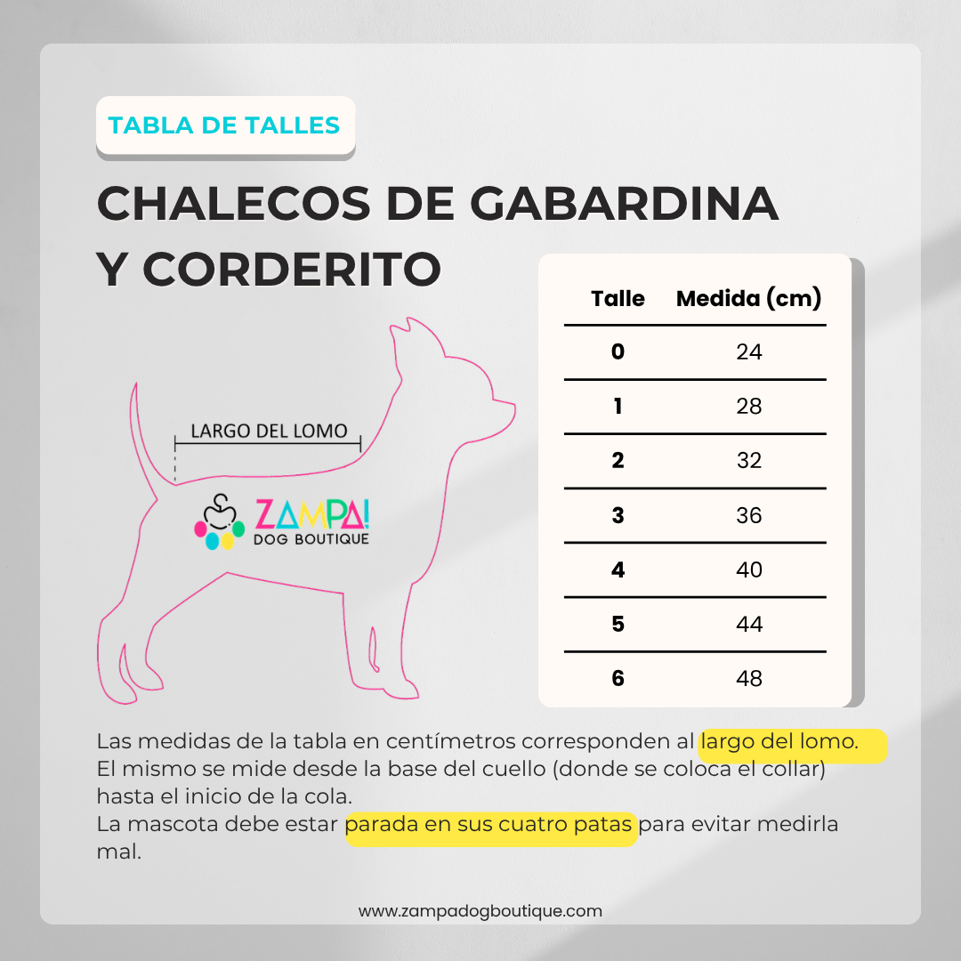 Tabla de talles -Chalecos de gabardina y corderito