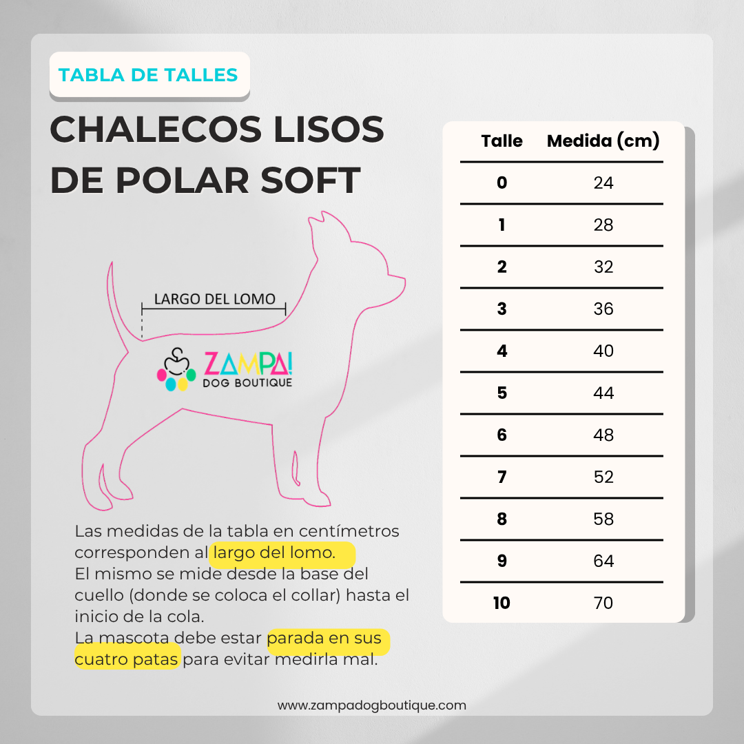 Tabla de talles - Chalecos lisos polar soft