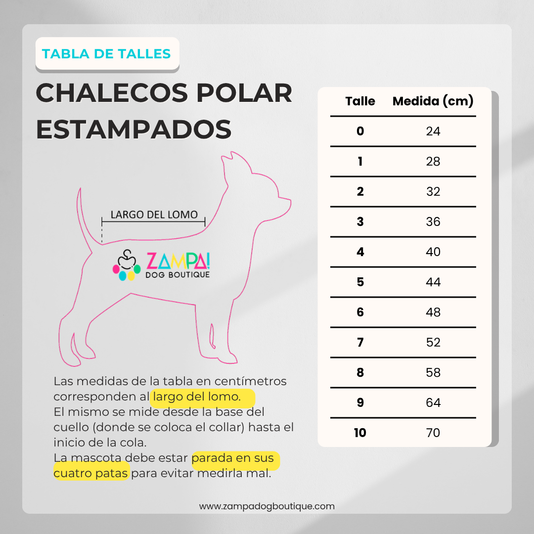 Tabla de talles - Chalecos polar estampados