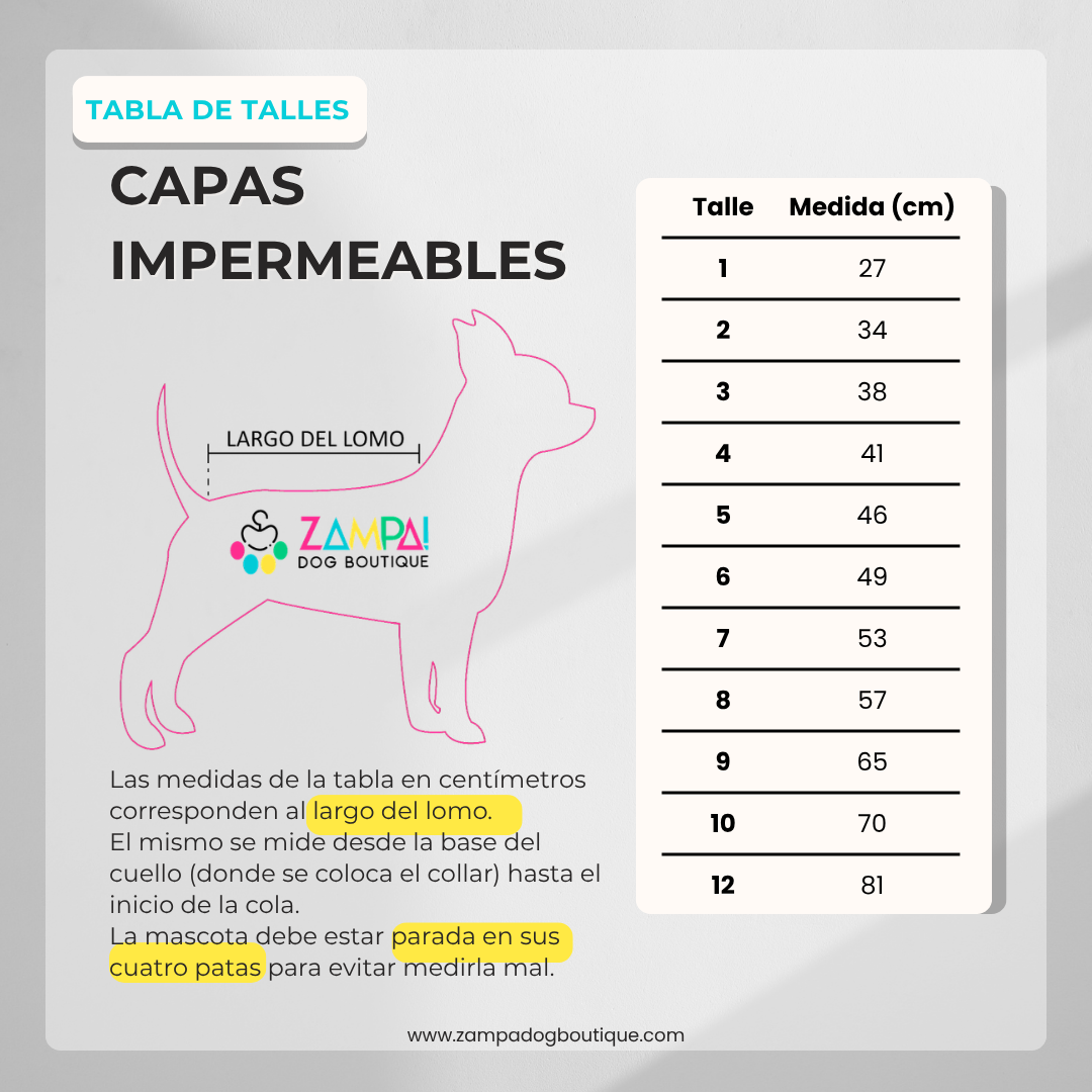 Tabla de talles - Capas impermeables