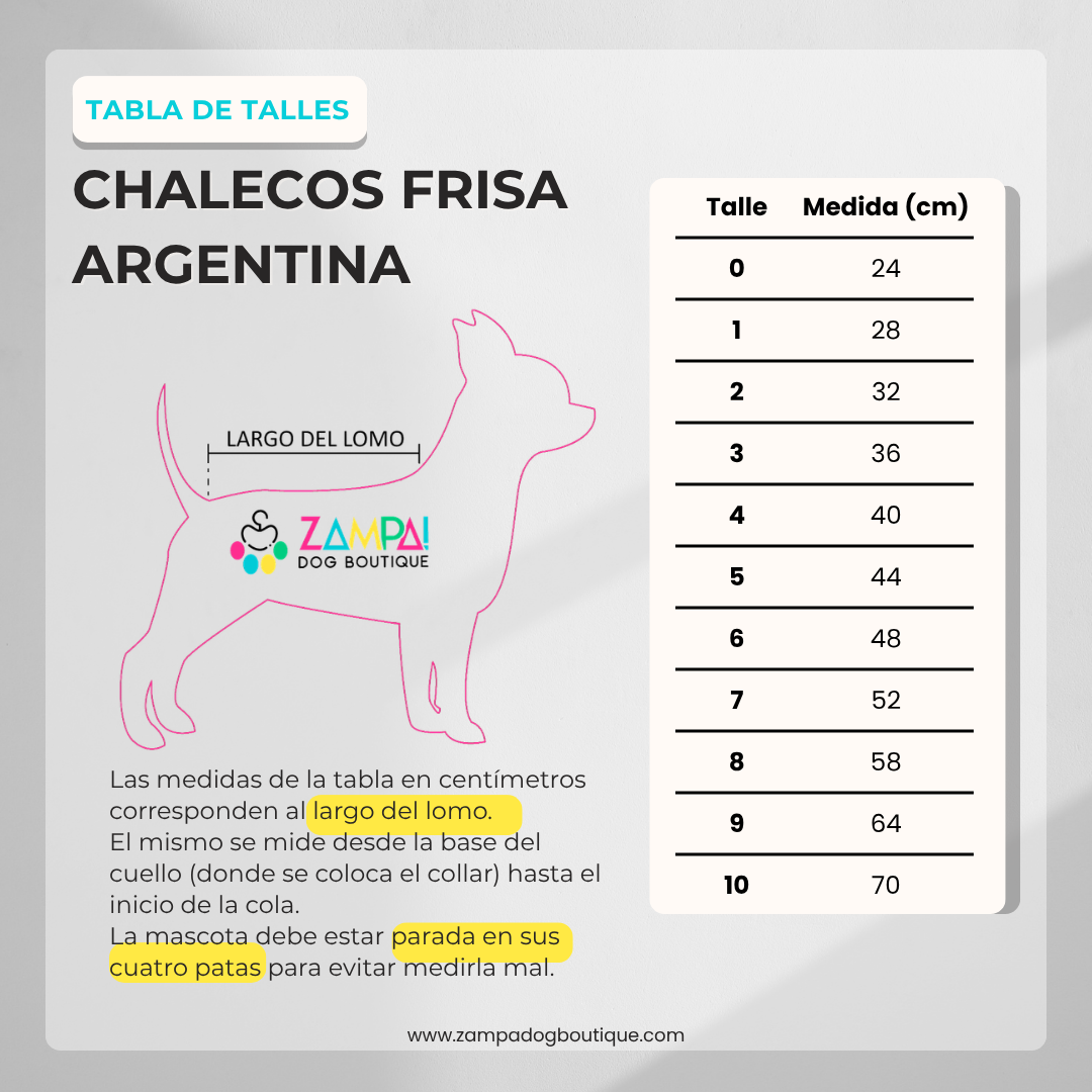 Tabla de talles - Chalecos frisa Argentina