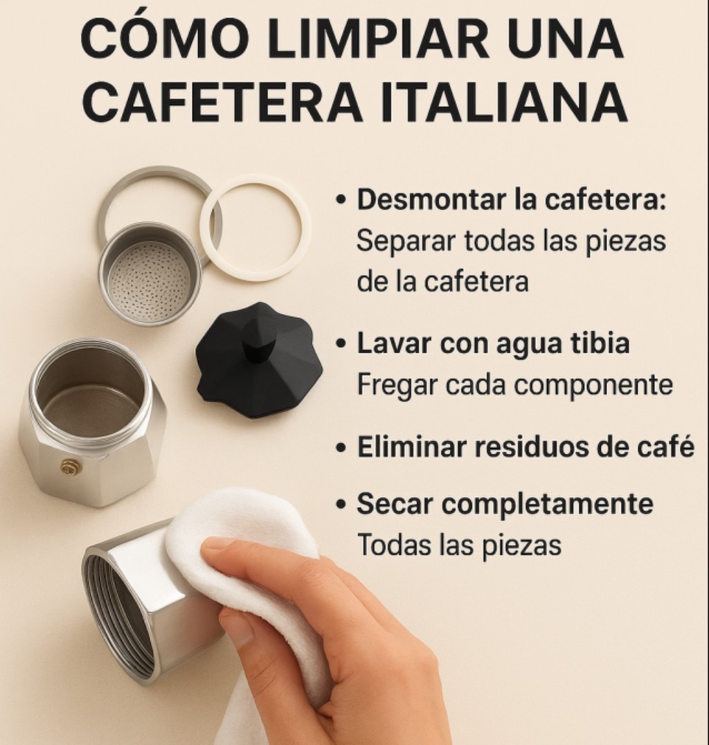 Una cafetera italiana desarmada que se esta limpiando