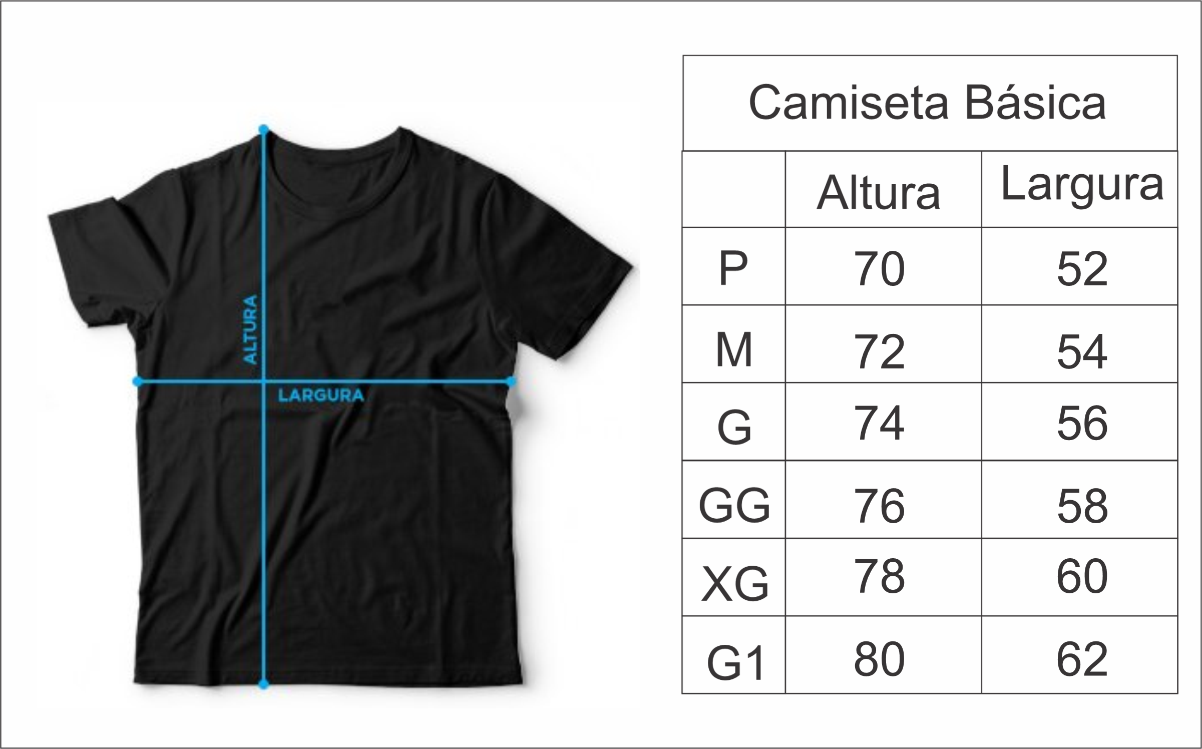 Medidas das nossas camisetas