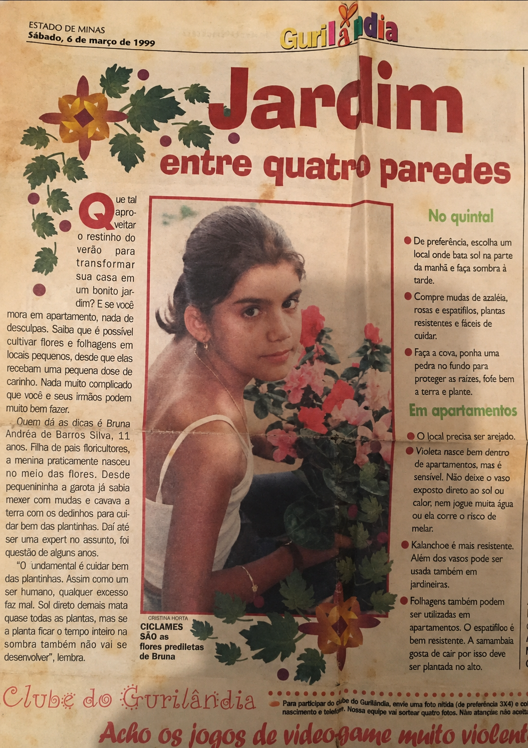 Reportagem do jornal Estado de Minas de 1999 sobre Bruna Barros aos onze anos