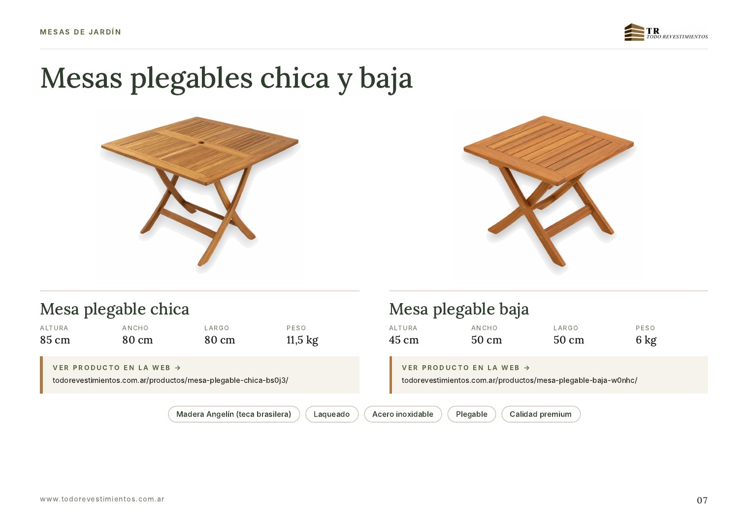 Mesas plegables chica y baja