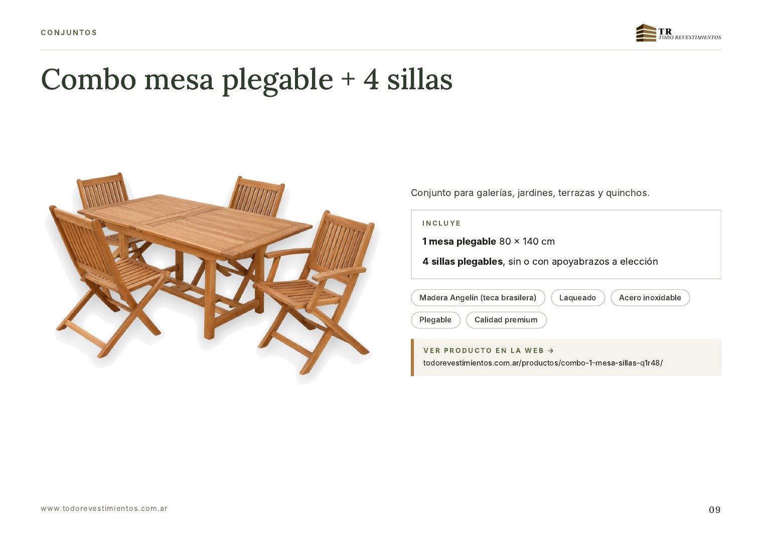 Combo mesa plegable y 4 sillas