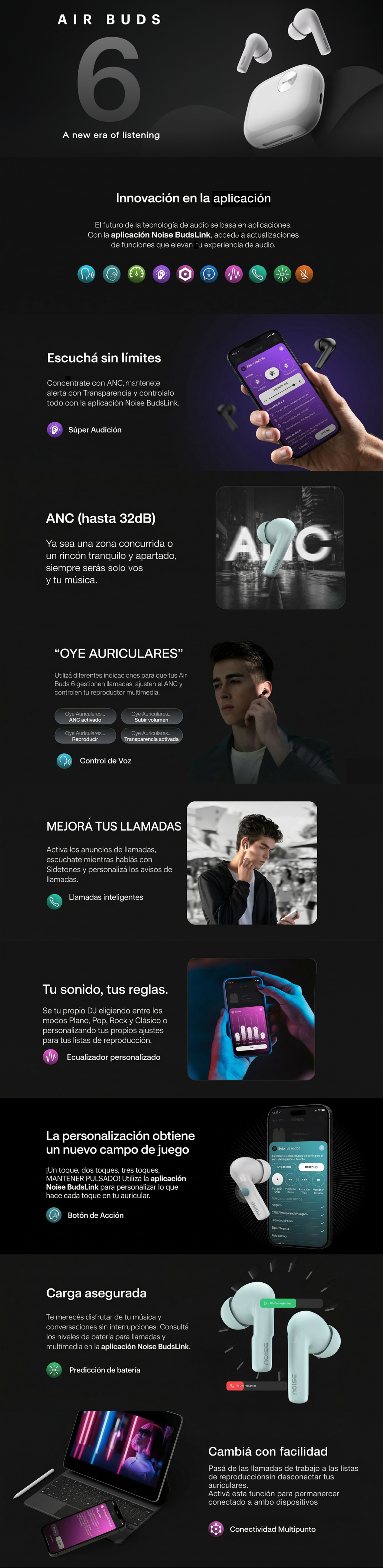 Auriculares Noise Air Buds 6 Blue - Contenido enriquecido