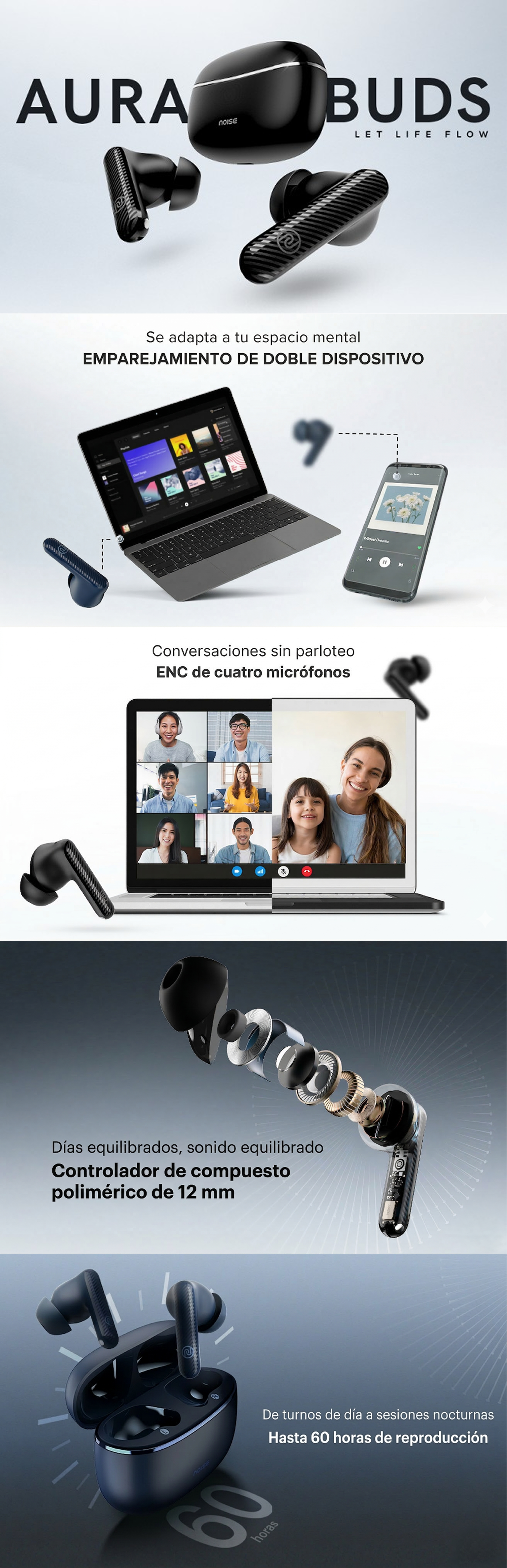 Auriculares Noise Aura Buds White - Contenido enriquecido