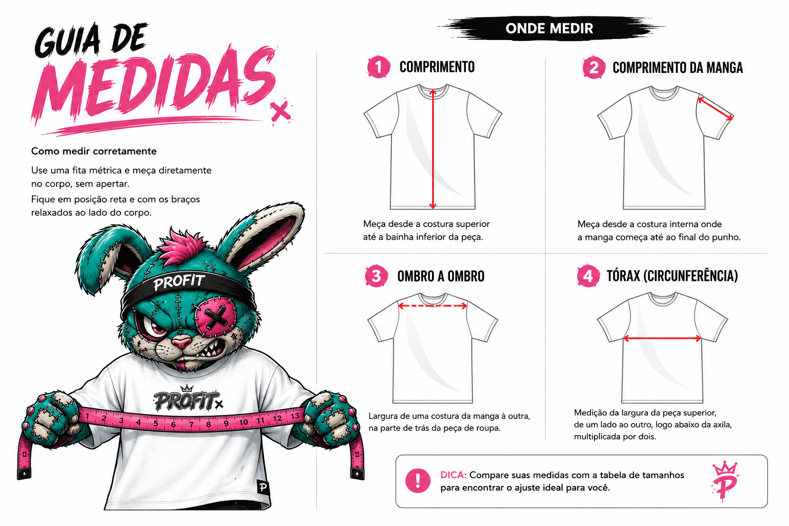 Guia de medidas camisetas Oversized PROFIT