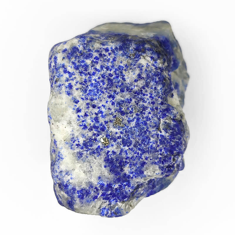 Peça de lápis-lazúli com azul, pontos dourados de pirita e veios brancos de calcita