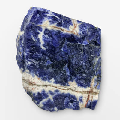Sodalita bruta, azul com veios brancos