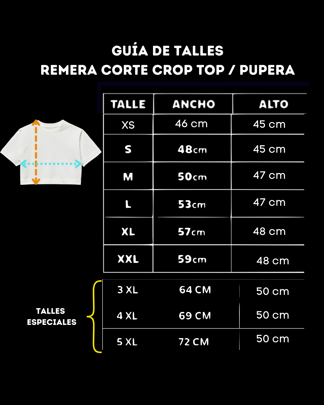 Talles crop top puperas