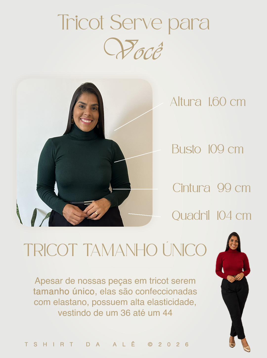 Guia de medidas para blusa de tricô tamanho único