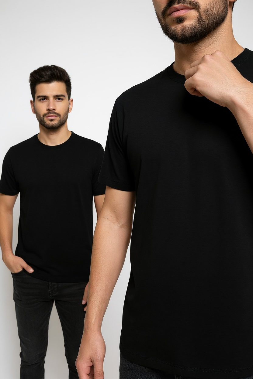 Modelo vestindo camiseta Pima coral