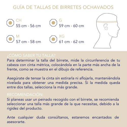 Guía de tallas birrete ochavado Trece Cielos