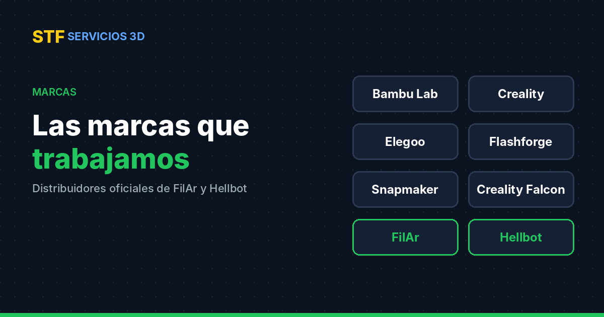 Marcas de impresoras 3D y filamentos que vendemos en STF Servicios 3D