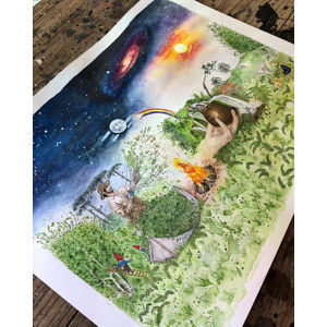 Ilustración en acuarela de Déborah Viccini para yerba mate Arapeguá